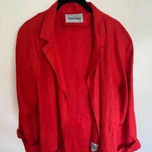 Vintage red linen long blazer